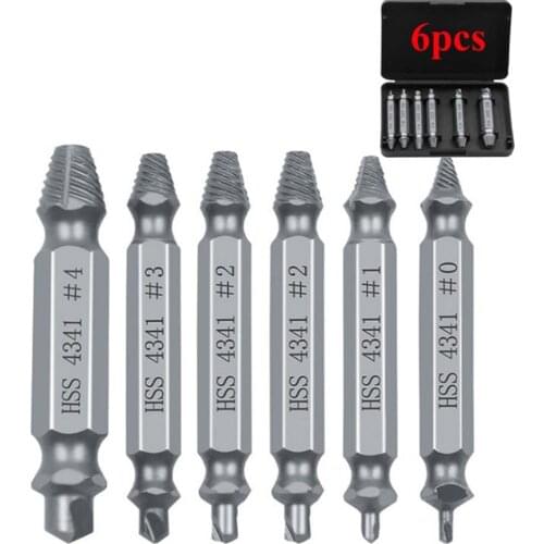 6PCS/box Doublehead Damaged Screw Extractor Drill Bits Kit Removing Stripped Broken Rusted Unscrew High Strength Demolition Tool