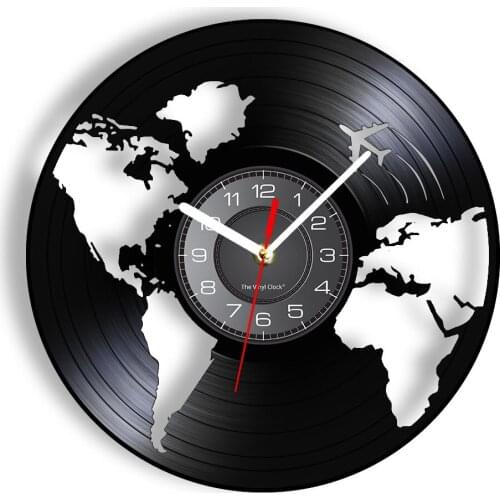 World Map Inspired Wall Clock Made Of Real Vinyl Reord Geography Earth Globe Vintage Wall Watch Traveller GIft VInyl Art Decor