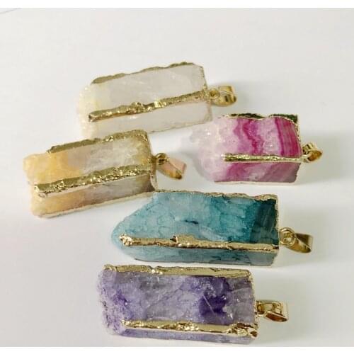 New Design! Mystic Geode Drusy Pendant Mixed 5pcs/lot Geodes Quartz Cluster Druzy Penant Square Tube Pendant FIT Jewelry making