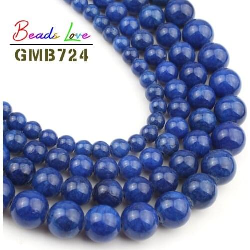 Wholesale Natural Royal Blue Jades Topazs Stone 6 8 10 12MM Round Loose Beads DIY Bracelet Necklace for Jewelry Making 15 Inch