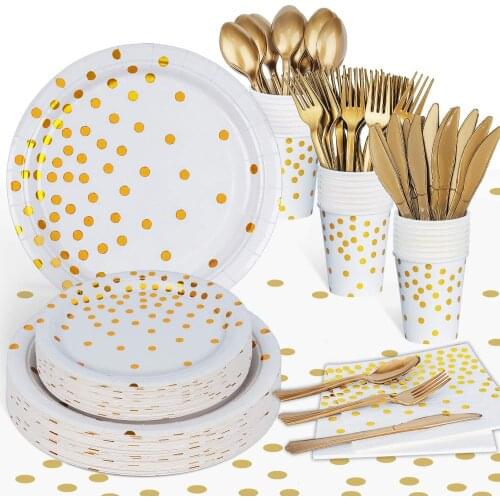 White Gold Party Supplies Tableware Plates Napkins Dinnerware Sets for Girl Baby Shower, Bachelorette Birthday Decorations