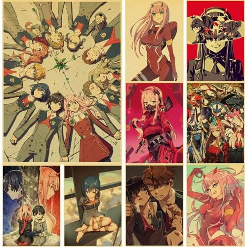 Kraft Paper Retro Poster of Popular Japanese Anime DARLING Personalized Painting Wall Sticker for Home Living Room Decoration