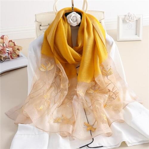Foulard Silk Wool Scarf for Women 2020 New Floral Embroidery Lady Winter Pashmina Shawls and Wraps Female Warm Scarves