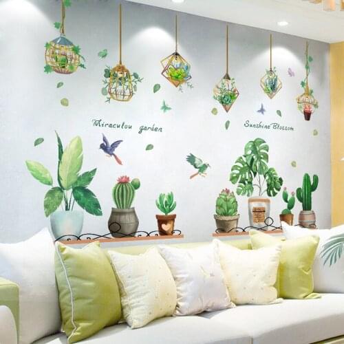 [shijuekongjian] Potted Plant Wall Stickers DIY Pot Culture Wall Decals for Living Room Bedroom Kitchen Nursery House Decoration