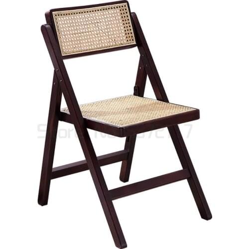 Rattan code Nordic rattan dining chair Vintage solid wood armchair folding chair single restaurant rattan chair
