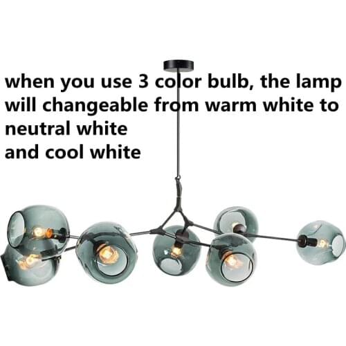 Modern Glass Chandelier Lighting For Pubilc Loft AC 85-265V Max 60W/heats Plated Clear Gray Amber Glass Lampshade Ceiling Lamp