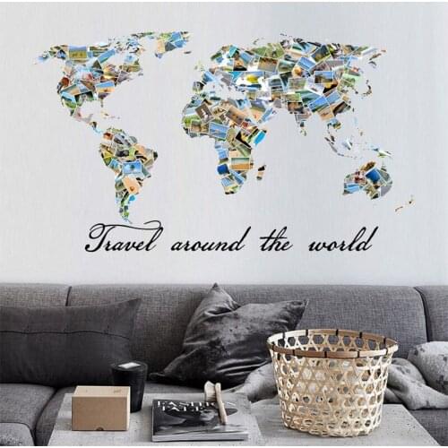 Tourism Landscape World Map Living Room Decoration Color Posters Home Office Bedroom Furniture PVC Wall Sticker Decor For Walls