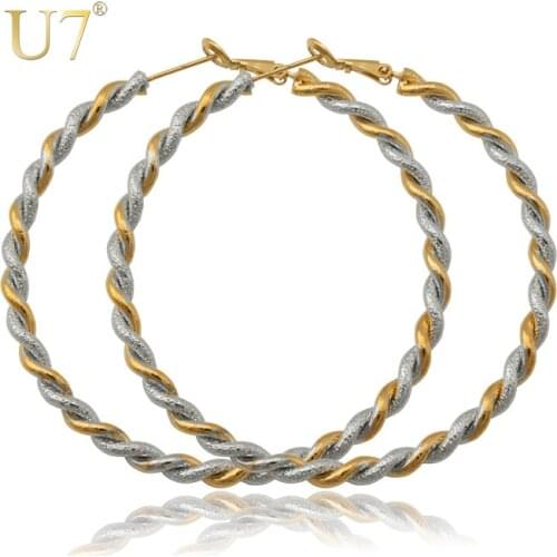 U7 Trendy Big Round Earrings Mix Colors Gold Color Fashion Jewelry Two Tone Hoop Earrings For Women E364