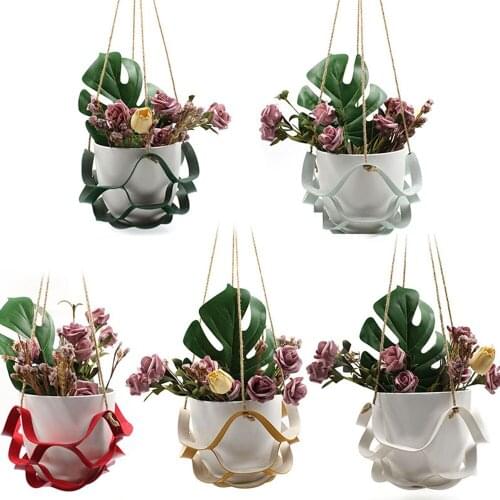 PU Leather Plant Hanger Wall Hanging Basket Planter Flower Pot Holder Indoor Balcony Decor Potted Plants Home Garden Decoration