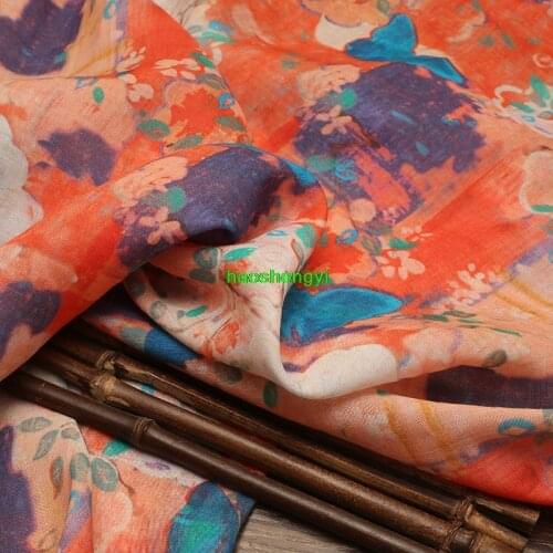 High quality brand spring and summer ramie printing thin dress cheongsam garment fabric