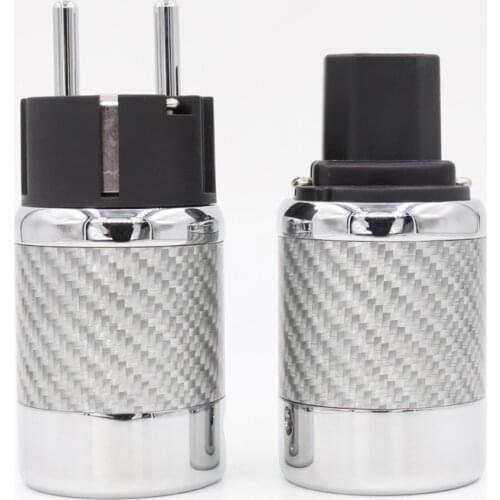 Pair Hi-end HIFI Carbon Fiber Rhodium Plated EU Power Plug, hifi IEC Female Plug Connector