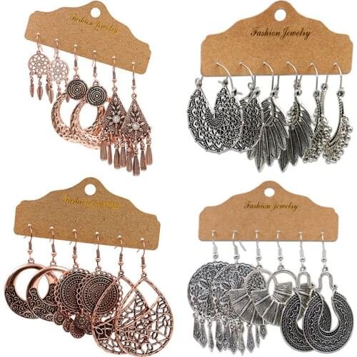 Bohemia Vintage Geometric Alloy Hollow Leaves Woman Earrings Retro Ethnic Style Metal Pendant Stud Accessories Wholesale