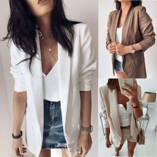 Blazer Mujer 2020 New Regular Notched Full Womens Casual Suit Solid Color Double Pocket Lapel Hot Sale Sleeve Autumn Leisure