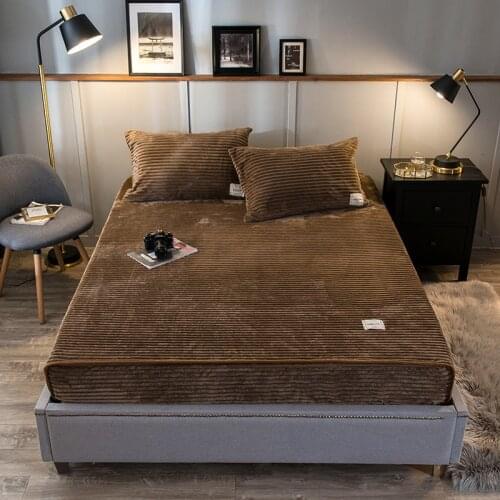 Winter Soft Fitted Bed Sheet Cozy Flannel All-inclusive Bed Mattress Protector Warm Bed Cover Bedspread 180x200cm