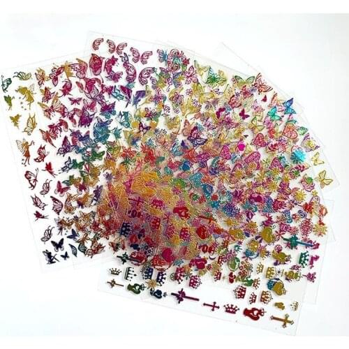 1Pc Holographic Nail Stickers Nail Art Butterfly Heart Snowflake Stickers For Nails Laser Image Sticker Decals Manicure Foil