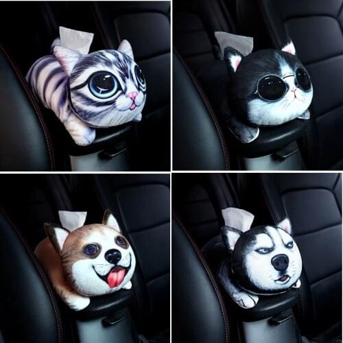 1pc cartoon funny printing Akita husky dog cat plush paper towel case vehicle-mounted tissue holder box stuffed toy girl gift