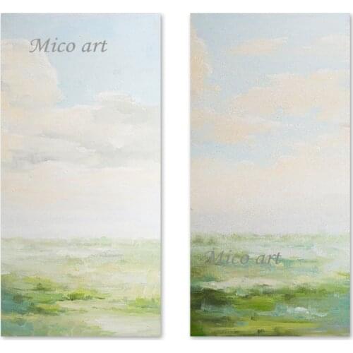 2PCS Simple Design Canvas Wall Art Outdoor Spring Landscape Oil Painting 100% Hand Painted No Frame Home Showpieces Artwork