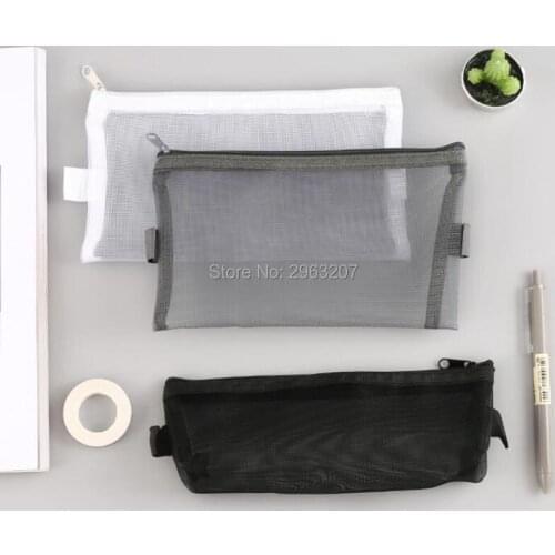 200pcs Simple Transparent Mesh Pencil Case Nylon Women Cosmetic Make Up Storage Bag Lipstick Eyeliner Carrying Holder