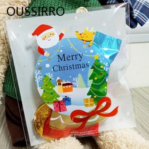 25PCS/Lot Mini Christmas Crystal Ball Kids Gift Holder Cookies Packaging Bags Wedding Bake Candy Jewelry Biscuit Plastic Bags