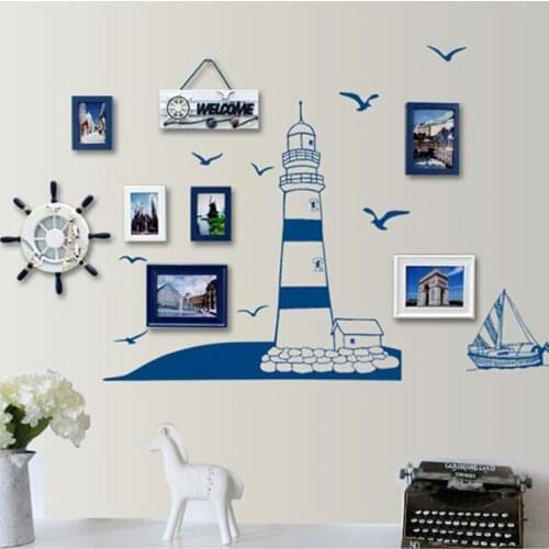 50*22.5cm Blue Sailing Seagull Pattern Wall Sticker Bedroom Living Room Photo Frame Sticker Background Home Wallpaper Home Decor