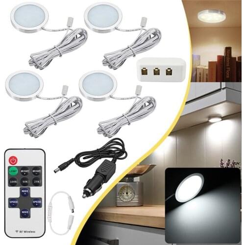 3/4/6pc Camper Van Interior LED Spot Light Car Charger Remote Control LED Under Cabinet Puck Light for Kitchen Wardrobe Lighting