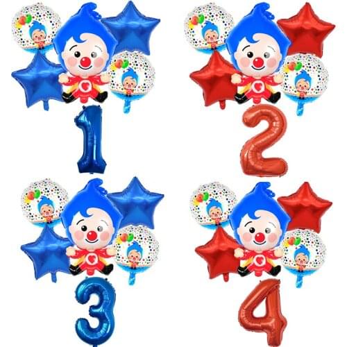 6pcs Cartoon Plim Plip Clown Foil Balloons Set Happy Birthday Party Decorations Inflatable Helium Globos Children Classic Toys