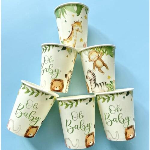 8Pcs Oh Baby Cups Animal Jungle Party Baby Shower Party Decoration Gender Reveal Party Decor Supplies