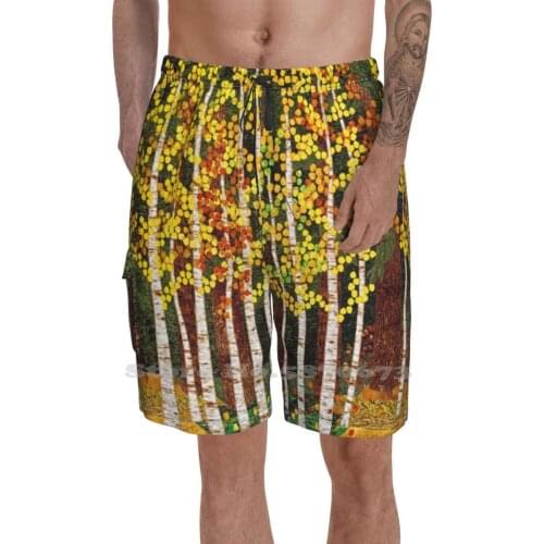 Aspen Splendor Breathable Personality Holiday Beach Shorts Forest Trees Annette Kennedy Rocky Mountains Aspens Landscape Nature