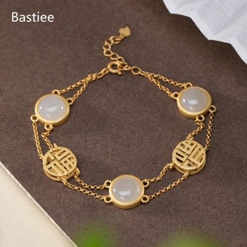 Bastiee 925 Sterling Silver Bracelet For Women jewelry Golden Plated Jade Charms Hmong Luxury Bracelets femme