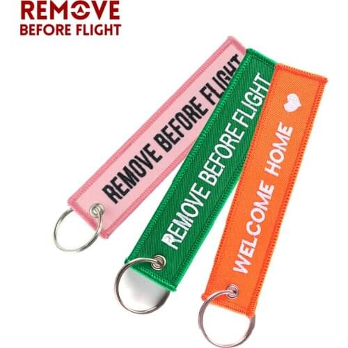 REMOVE BEFORE FLIGHT 3PCS Mix Keychain Embroidery Key Ring Holder Safety Tags Chaveiro for Cars Motorcycles Key Chains chaveiro