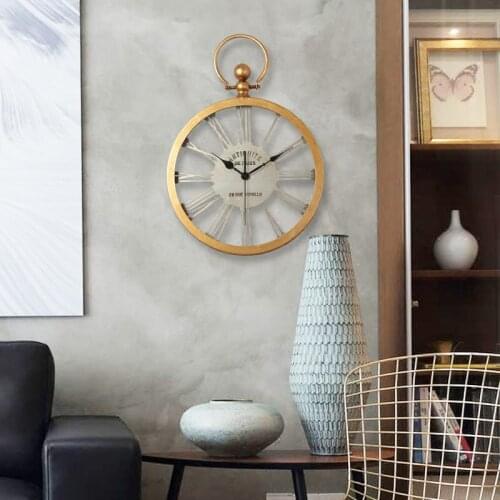 Nordic retro silent clock Living room bedroom household pocket Watch American Pastoral Clock Creative Personality Big Wall Clock