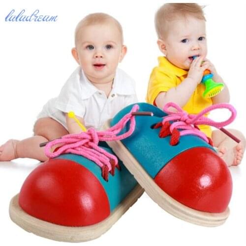 One pair of kindergarten material montessori children Wooden shoes educational toy learn lace up shoelace montessori materials