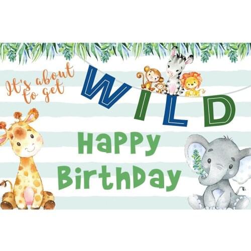 Wild Animal Happy Birthday Photography Background Holiday Celebration Party Decor Photo Booth Studio Prop