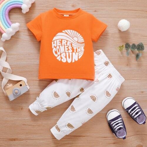 Newborn Babys Clothes Casual T-shirt and Shorts Set Fresh Letter Short Sleeve Tops and Sun Print Short Pants Summer 0-24M
