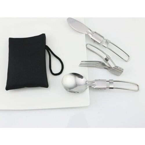 3 pcs 1 set Portable Outdoor Camping Travel Picnic Foldable Stainless Steel Cutlery Set Spoon Fork Knife tableware Free Shipping