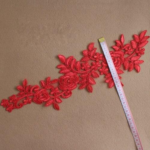 Red lace decoration embroidered patch motif flower fabric Embroidered Lace Applique sew on flower patch cloth design lace patch