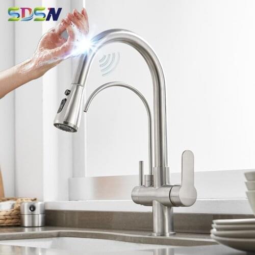 Touch Filter Kitchen Faucets Brushed Nickel Pull Out Kitchen Mixer Tap Smart Touch Sensor Kitchen Faucet Hot Cold Kitchen Mixer