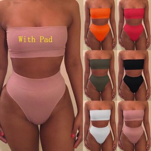 High Waist Swimsuit 2019 Sexy Bikini Women Brazilian Pad Swimwear Push Up Bandeau Top Plus Size Bottom Bikini Set Bathing Suits