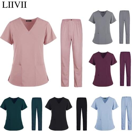 Summer Pure Color Spandex Elastic Breathable Scrub Uniform Beauty Salon Nursing Uniform Lab Uniform Pet Shop Scrub Uniform