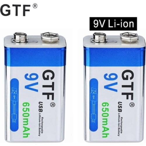 GTF 9V 650mAh li-ion Rechargeable battery Micro USB Batteries 9 v lithium for Multimeter Microphone Toy Remote Control KTV use