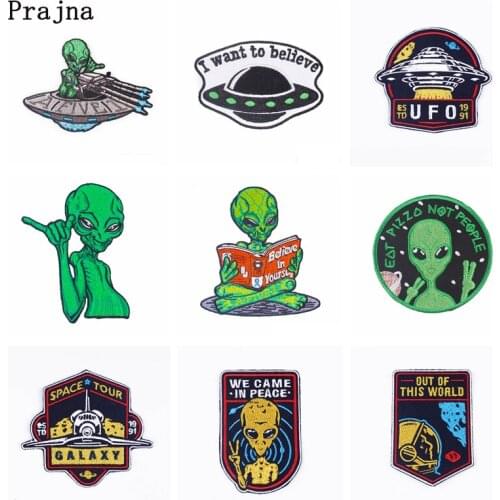 UFO Alien Patch Iron On Patches On Clothes Heat-adhesive Embroidered Patches For Clothing Jackets Stripe DIY Hook Loop