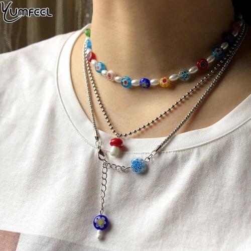 Yumfeel Brand New Bohemian Necklace Handmade Munaro Glass Pearl Statement Necklaces Women Jewelry Gifts