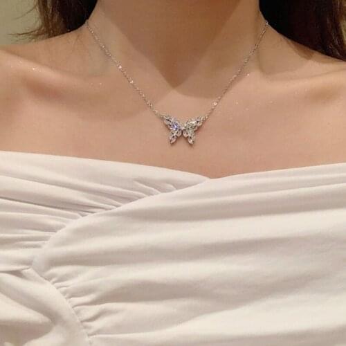 Huge Bud Ins Hot Sale Zirconia Butterfly Necklace Charm Bling CZ Elegant Choker Collar Fashion Jewelry Boho Bijoux for Women