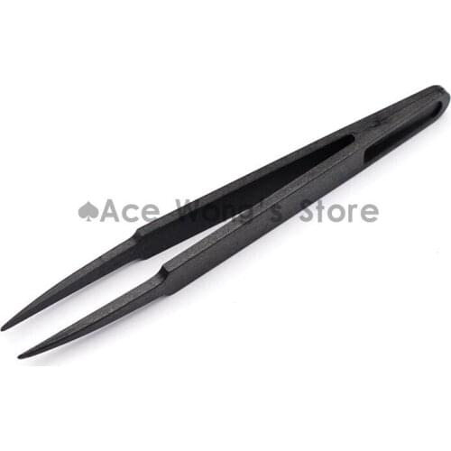 Portable Black Straight Bend Anti-static Plastic Tweezer Heat Resistant Repair Tool 93303