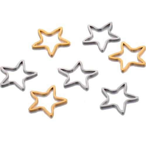10Pcs Stainless Steel Gold-Plated Earrings Connector Rectangular Five-Pointed Star Ring Pendant Diy (For Jewelry Making Accessor