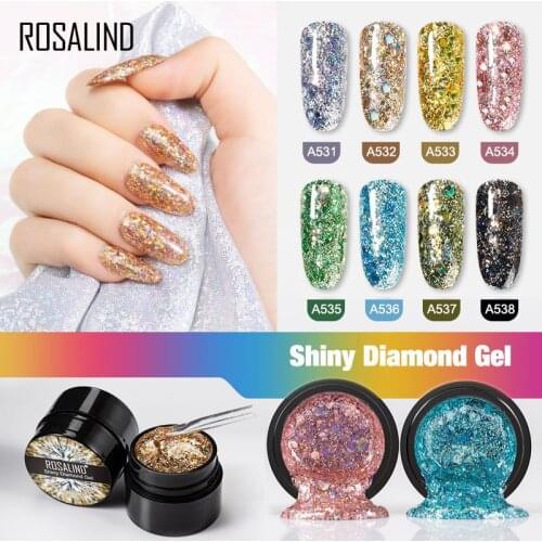 ROSALIND 5ml Shiny Sparkling Bright Diamond Gel Nail Polish Bright for Glitter Painting Nail Art Design Poly UV Primer