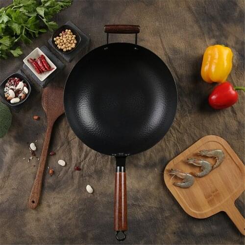 34cm Frying Pan Cast Iron Cauldron Wok Non-stick Skillet Wok Pan Bread Pizza Egg Pan Gas Stove Pancake Pan for Home Cooking Pan
