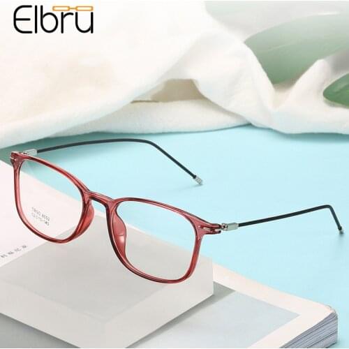 Elbru Ultralight TR90 Square Glasses Frame Transparent Color Plain Spectacles Fashion Vintage Optical Eyewear For Women And Men