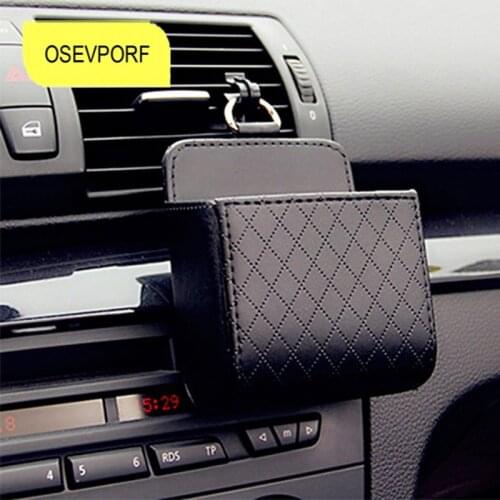 Universal Car Air Vent Organizer Box Storage Bag With Hook Auto Mount Outlet PU Leather Container Pocket Phone Holder Accessory