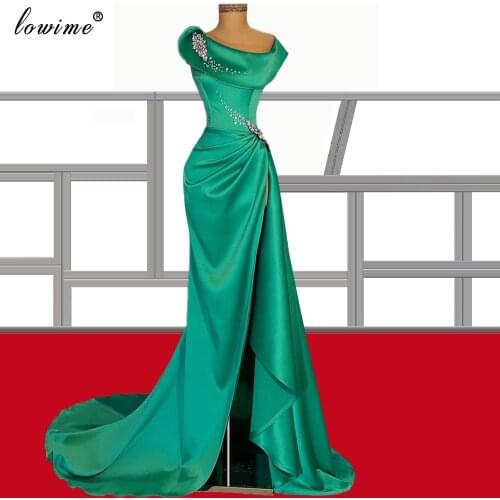 Gorgeous Green Cocktail Dresses 2021 Long Crystals Prom Party Gowns African Celebrity Dresses For Woman Robes De Cocktail